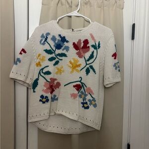 VINTAGE Susan Bristol Hand-Embroidered Sweater with Floral Accents